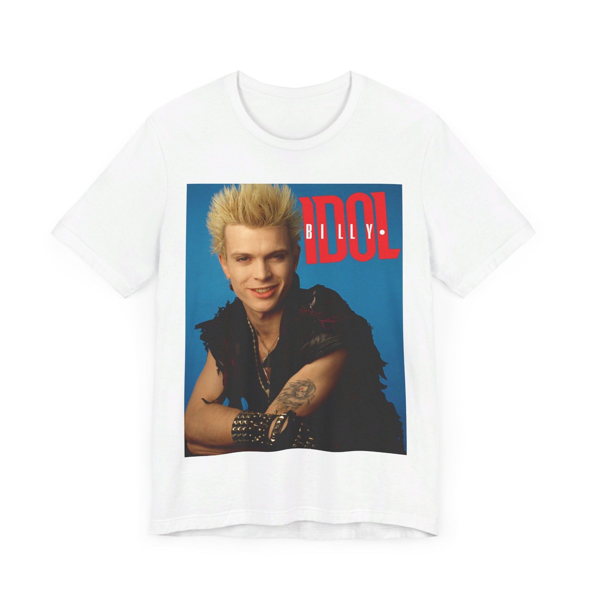 A black graphic t-shirt featuring a casual graphic inspired by Billy Idol's 'Rebel Yell' album or era.