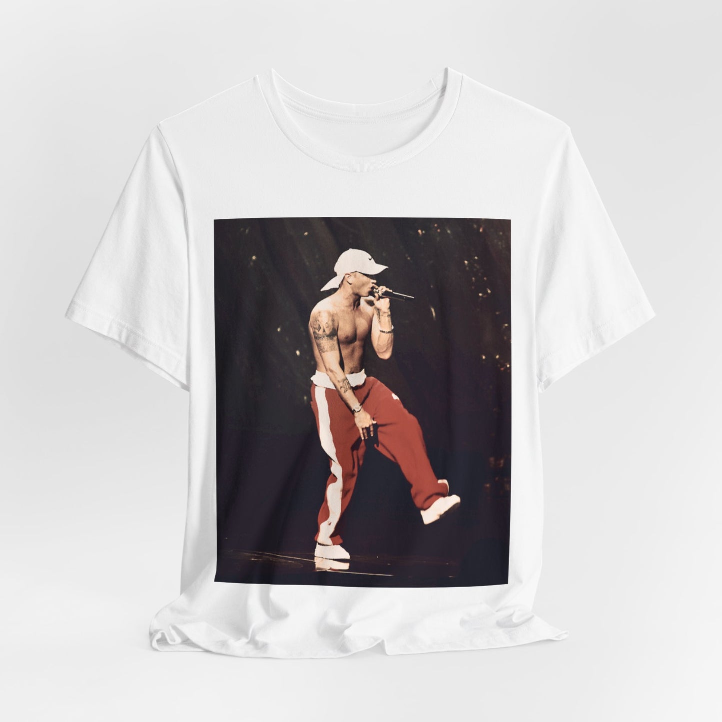 A black graphic t-shirt featuring a graphic inspired by Eminem's film '8 Mile'.