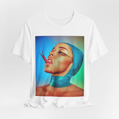 A black graphic t-shirt featuring a classic underground R&B graphic of Tinashe.