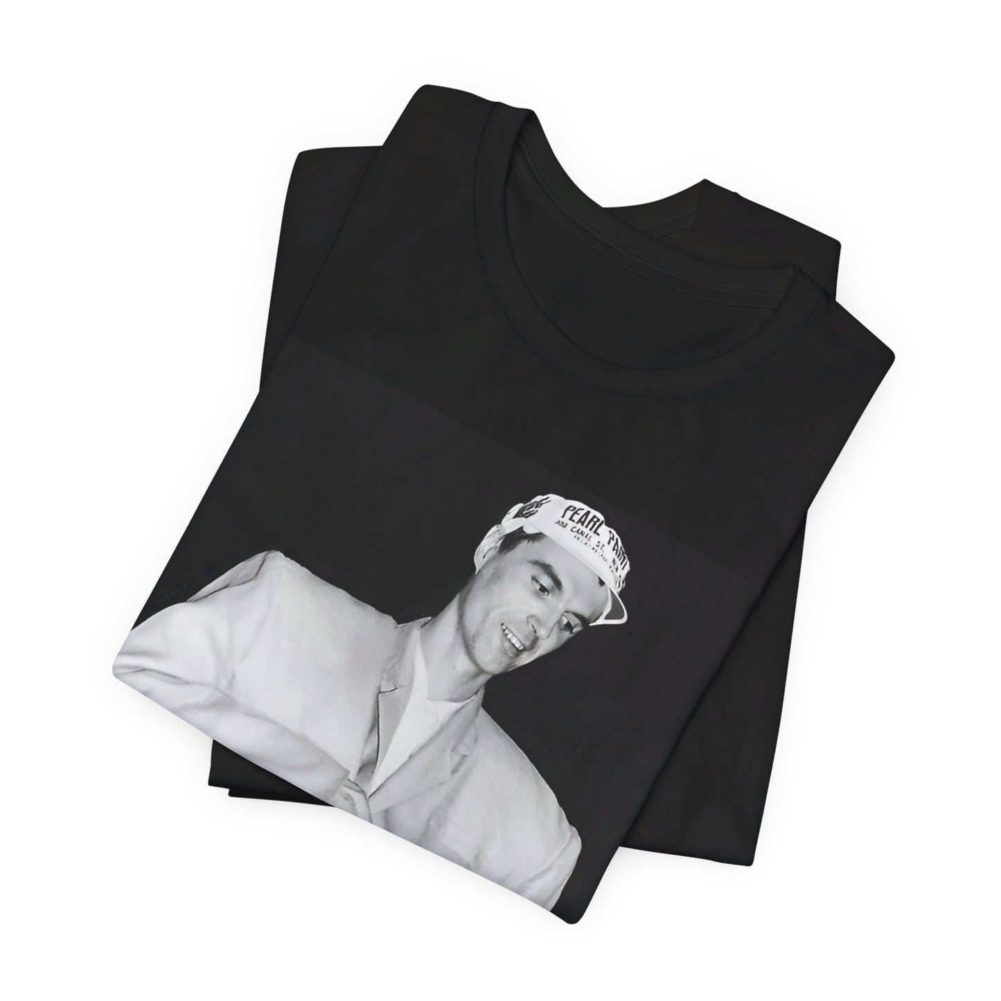 A black graphic t-shirt featuring a black and white graphic of Talking Heads with a cool NYC art scene aesthetic.