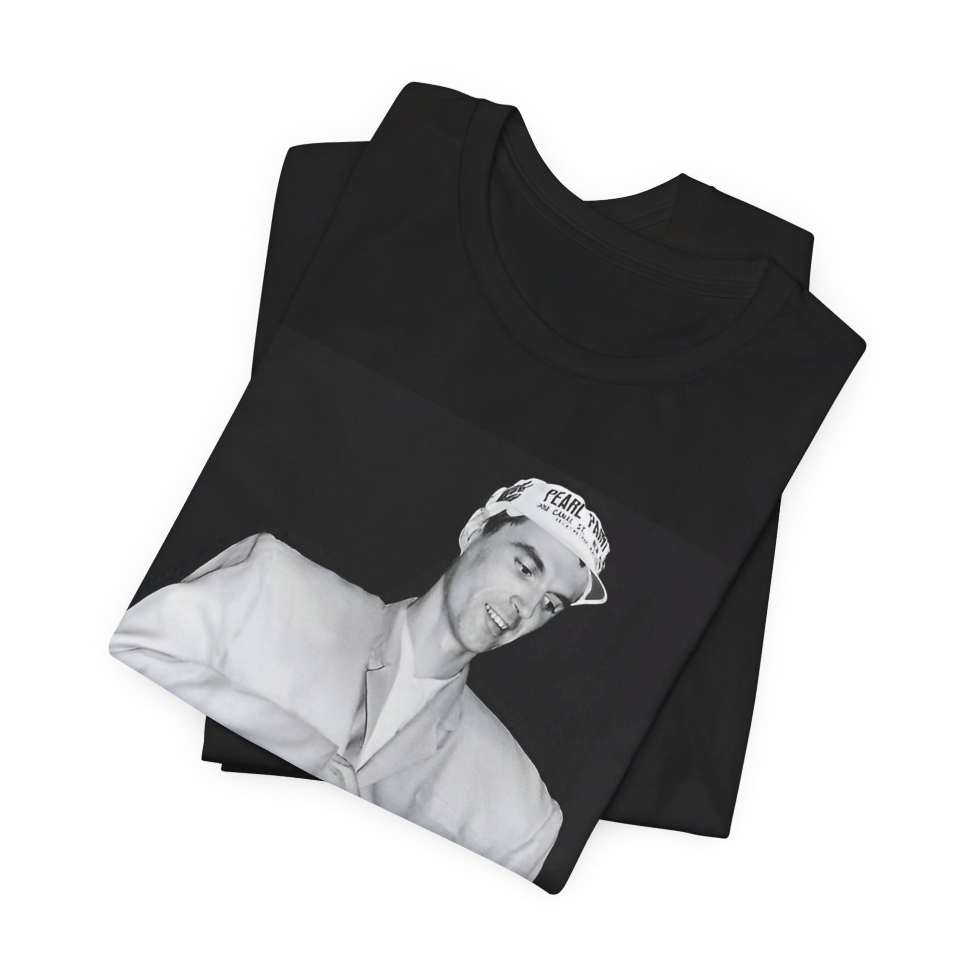 A black graphic t-shirt featuring a black and white graphic of Talking Heads with a cool NYC art scene aesthetic.