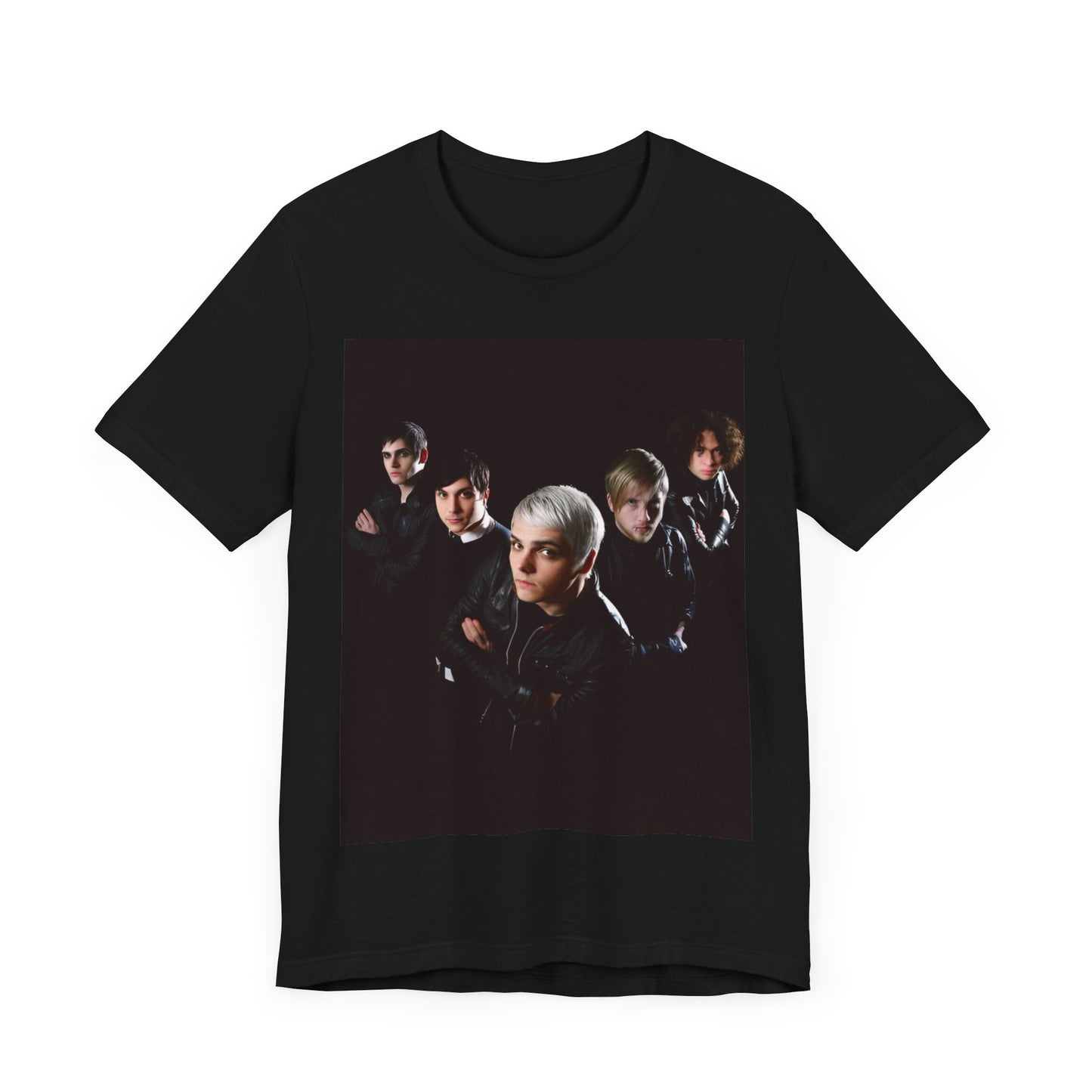 A black graphic t-shirt featuring a modern rock graphic of My Chemical Romance.