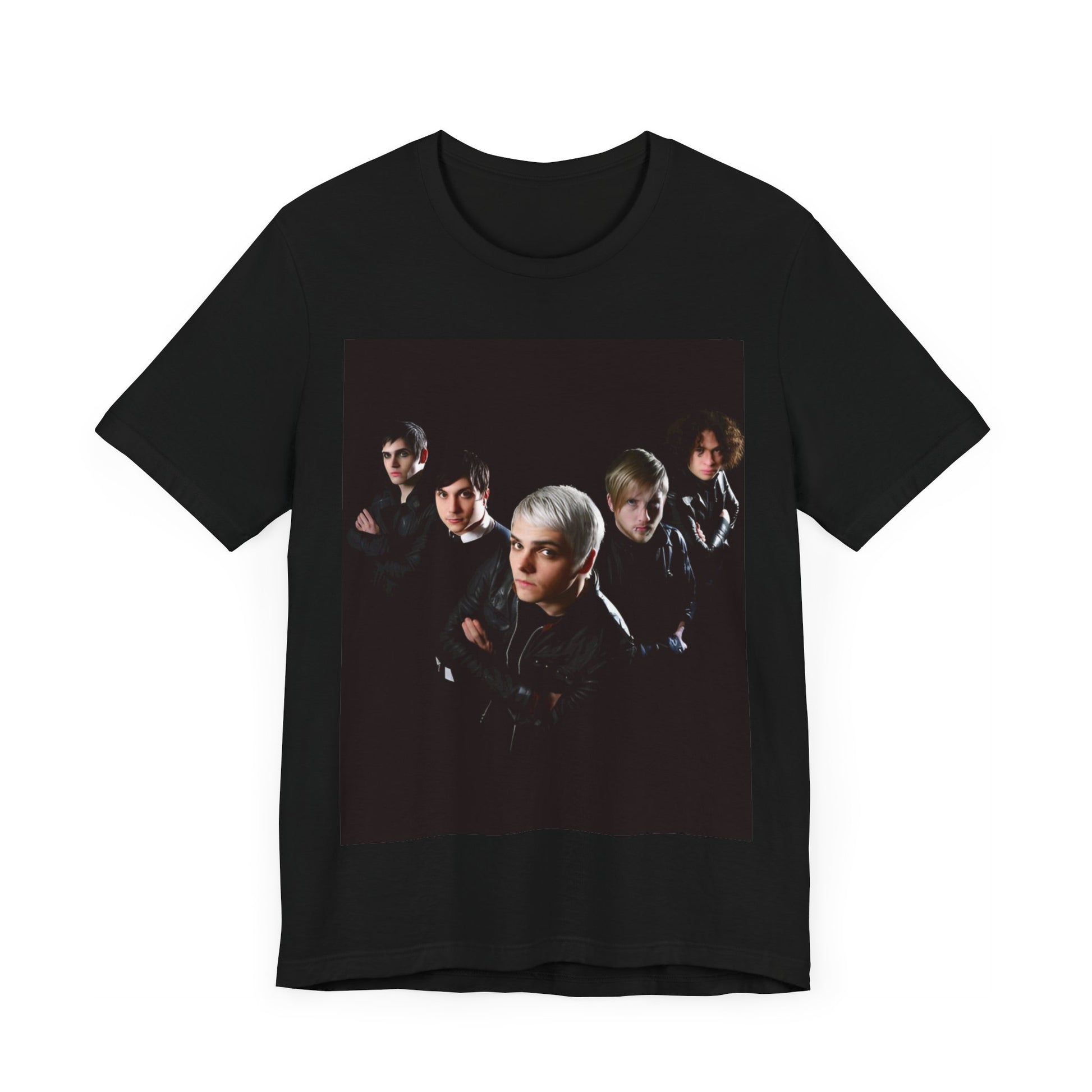 A black graphic t-shirt featuring a modern rock graphic of My Chemical Romance.
