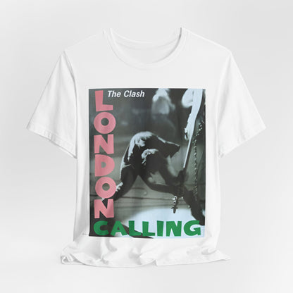 A black graphic t-shirt featuring the album cover art for The Clash's 'London Calling'.