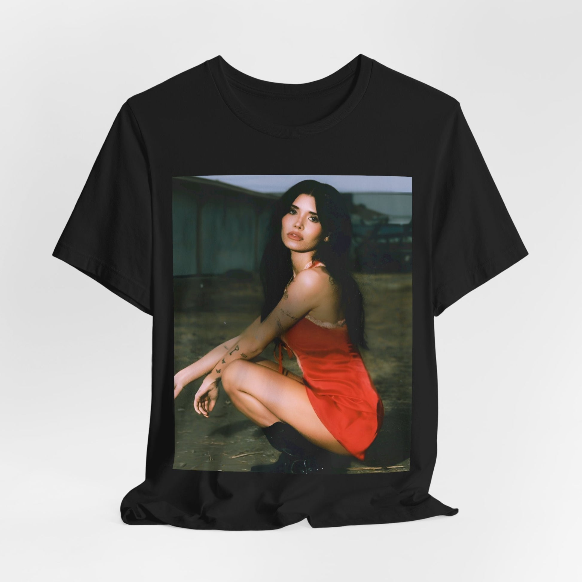 A black graphic t-shirt featuring a cool emo graphic of Nessa Barrett.