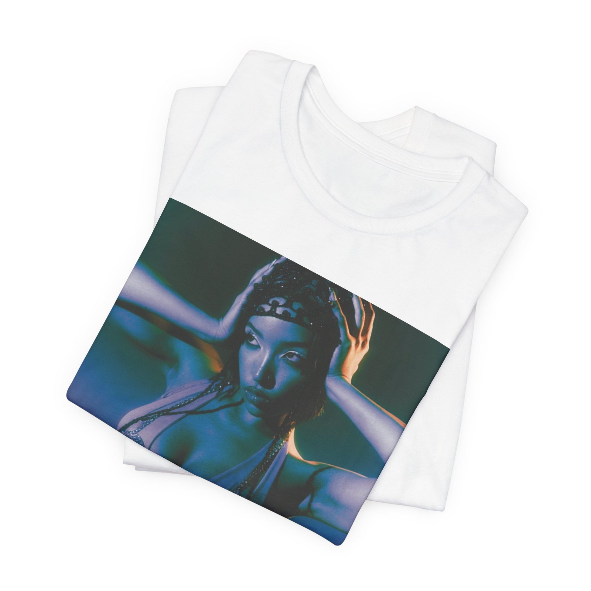 A black graphic t-shirt featuring a graphic of Tinashe as a choreography queen.