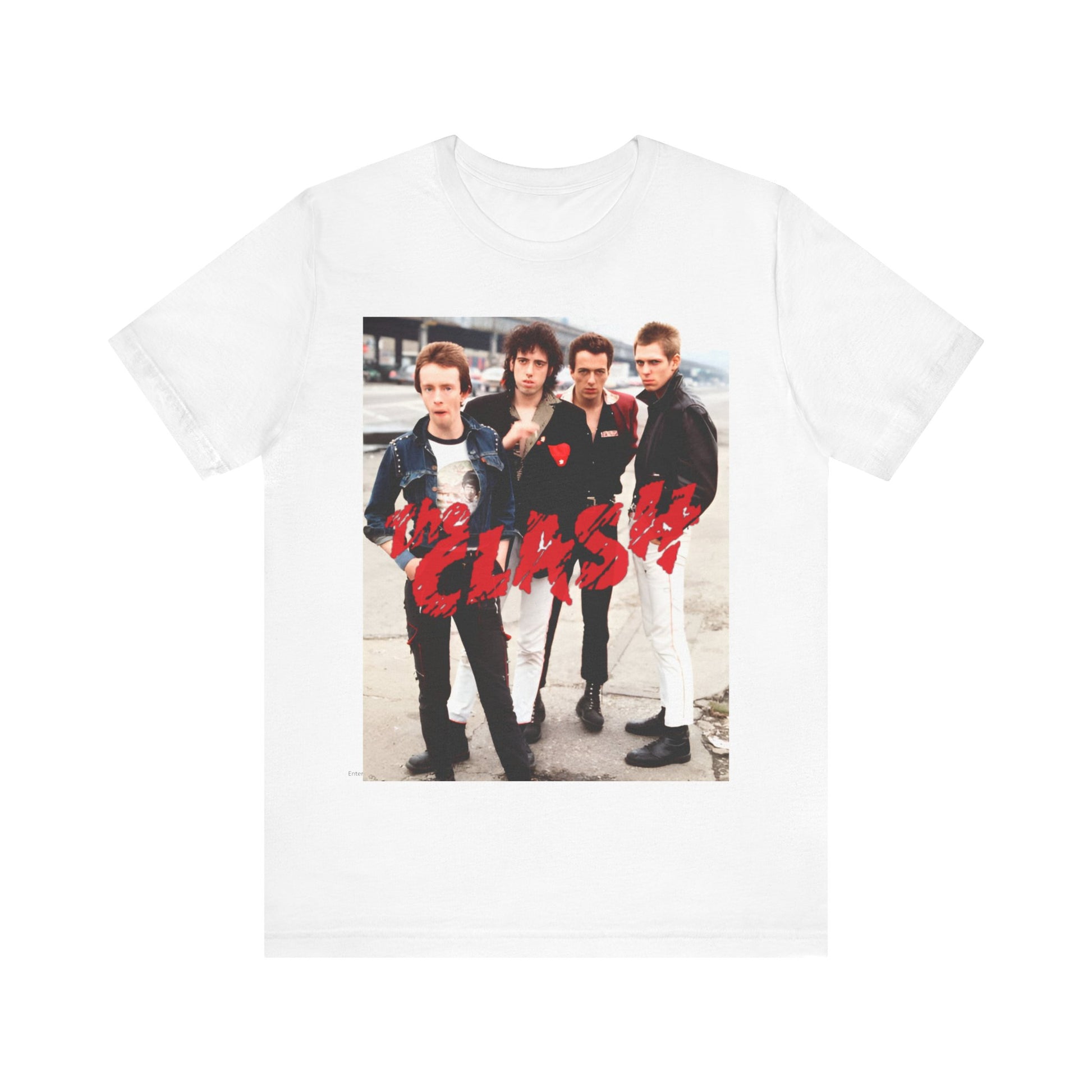 A black graphic t-shirt featuring a graphic of The Clash with an everyday punk style aesthetic.