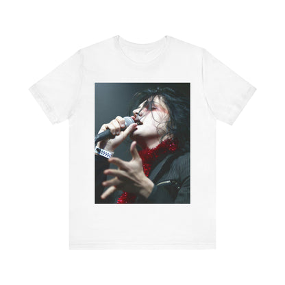 A black graphic t-shirt featuring an emo graphic of Gerard Way from My Chemical Romance.