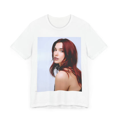 A black graphic t-shirt featuring a retro graphic inspired by Dua Lipa's "Don't Start Now" song.