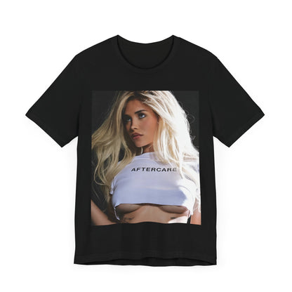 A black graphic t-shirt featuring a graphic related to Nessa Barrett's 'Aftercare' themes.