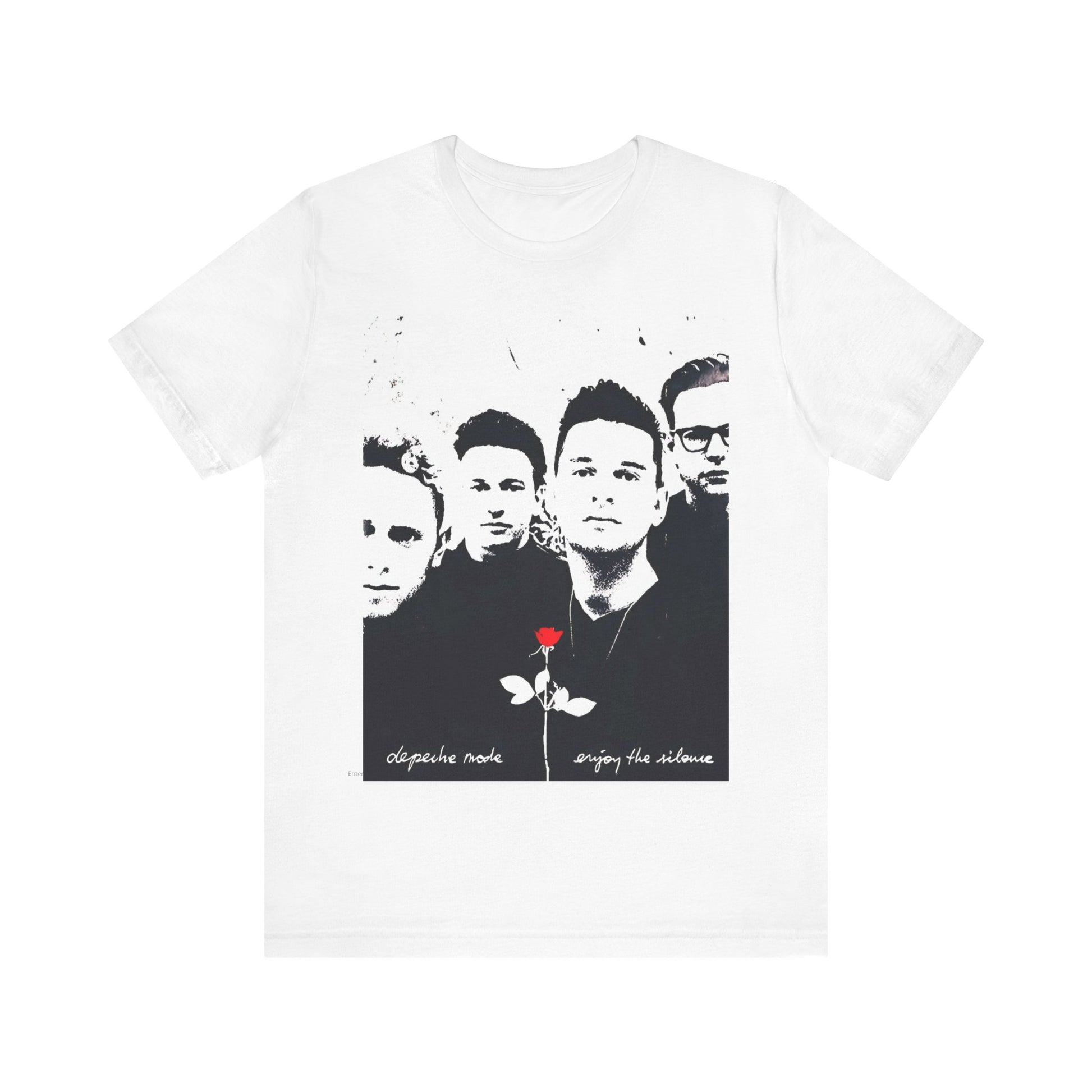 A black graphic t-shirt featuring a graphic related to Depeche Mode's 'Enjoy The Silence' era.