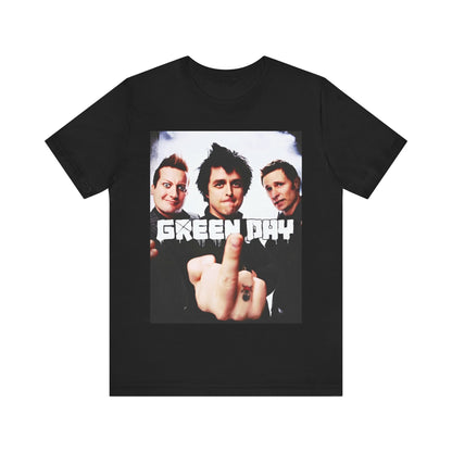 A black graphic t-shirt featuring an underground rock graphic of Green Day.