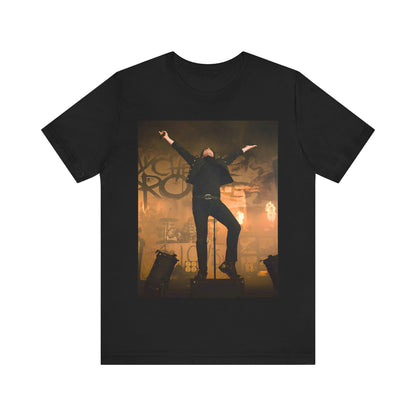 A black graphic t-shirt featuring an on-stage merch graphic of My Chemical Romance.