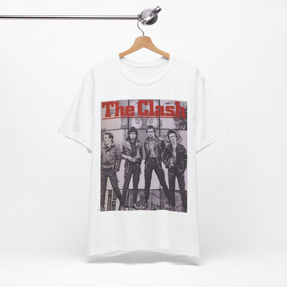 A black graphic t-shirt featuring a 70s retro punk superstar graphic of The Clash.