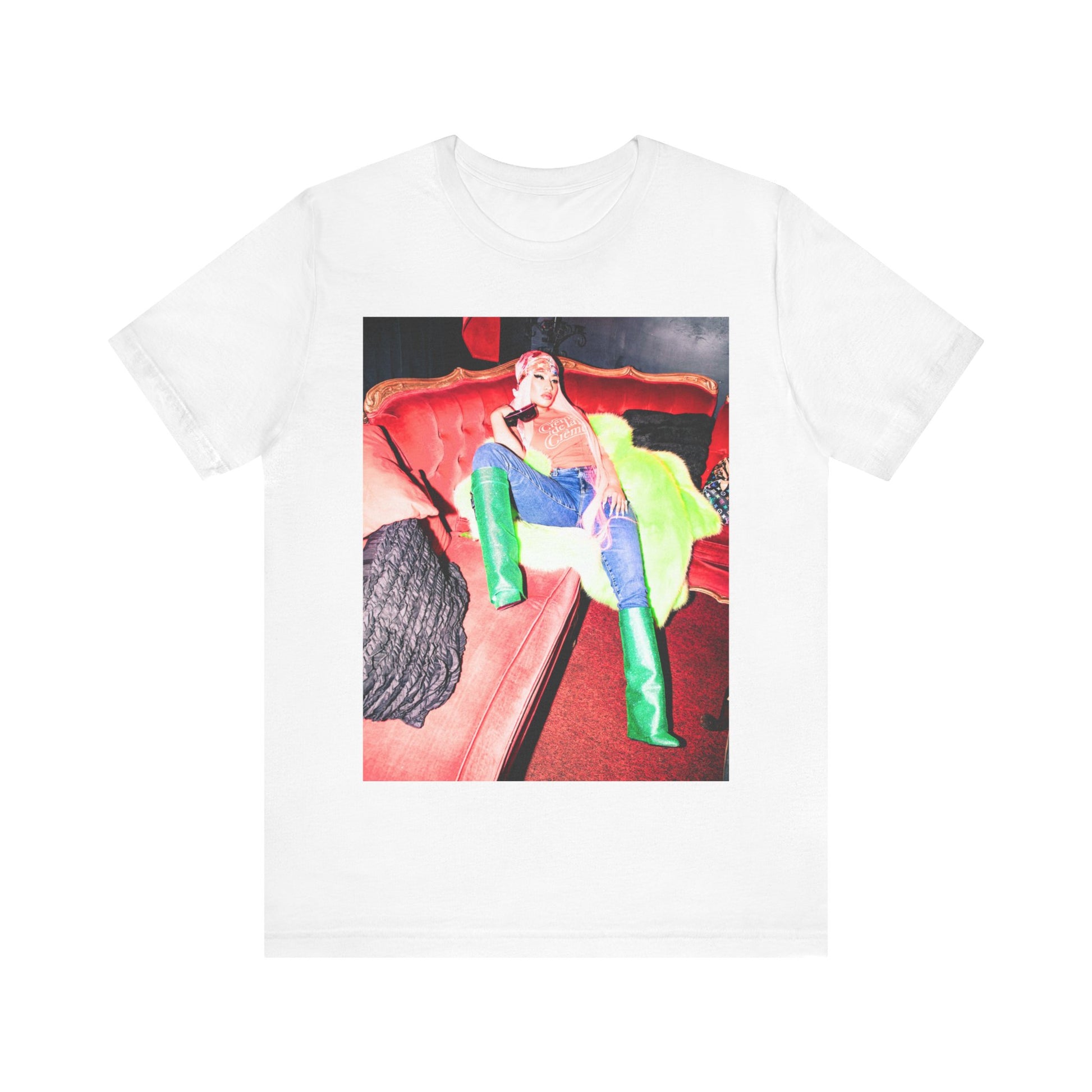A black graphic t-shirt featuring a retro graphic related to Nicki Minaj's 'Pink Friday' album era.