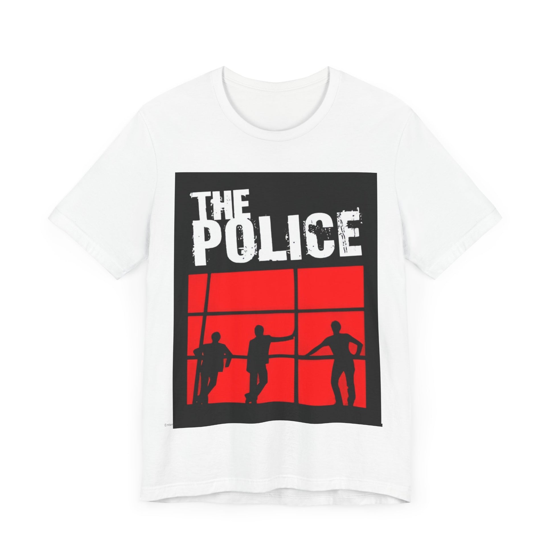 A black graphic t-shirt featuring the classic iconic logo of The Police.