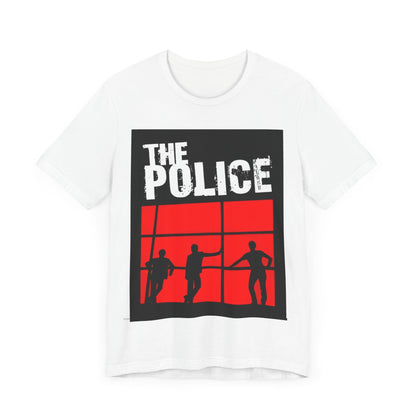 A black graphic t-shirt featuring the classic iconic logo of The Police.
