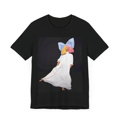 A black graphic t-shirt featuring a vintage pop icon graphic of Sia.