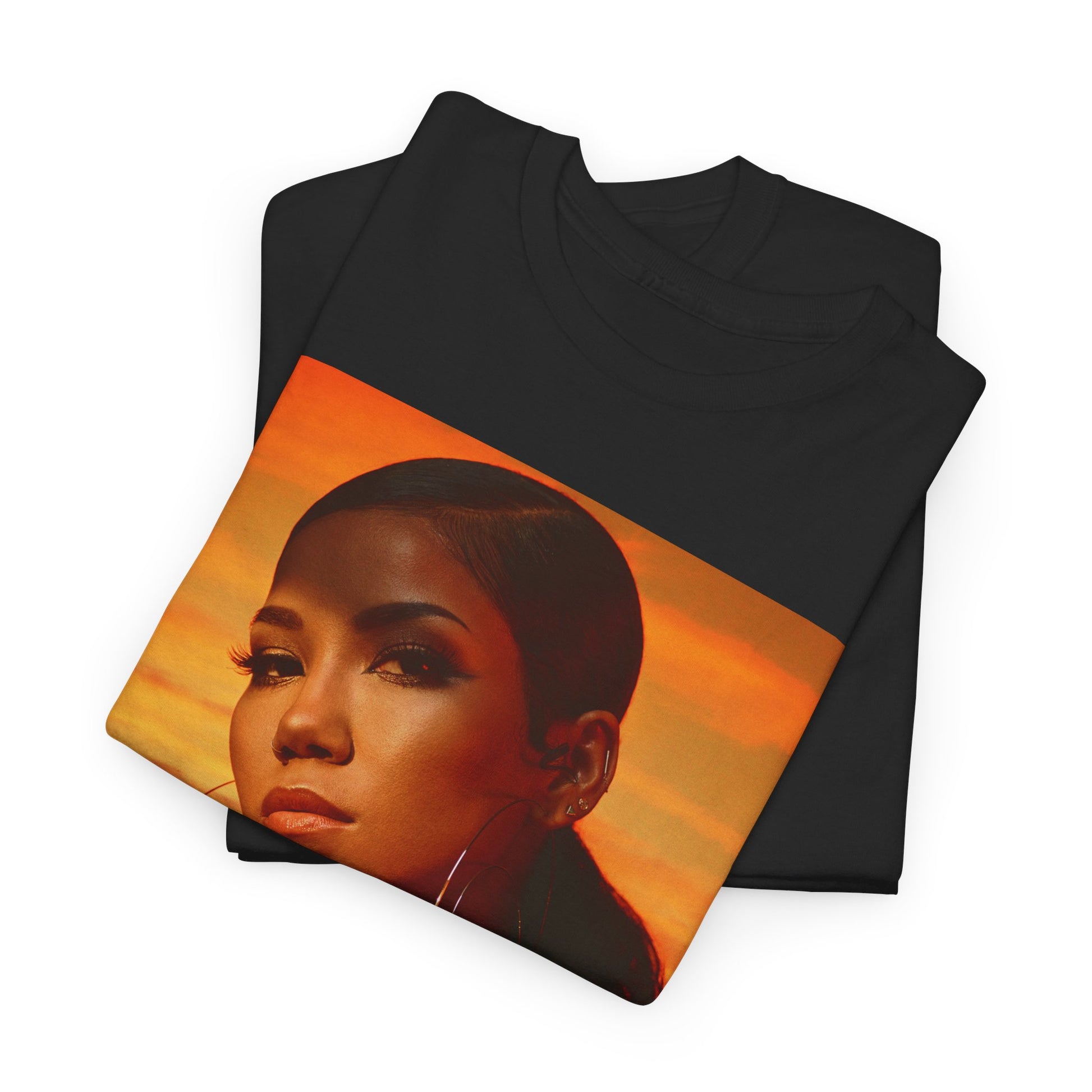 A black graphic t-shirt featuring a vintage chill R&B graphic of Jhene Aiko.