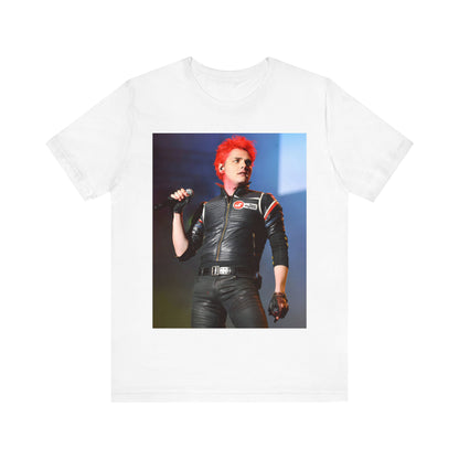 A black graphic t-shirt featuring a graphic related to My Chemical Romance's emo revival era.