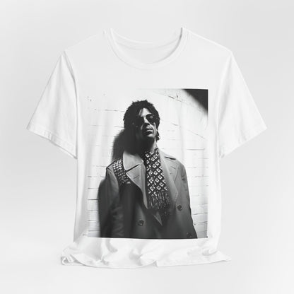 A black graphic t-shirt featuring Prince's iconic symbol, representing 'The Artist Formerly Known As'.