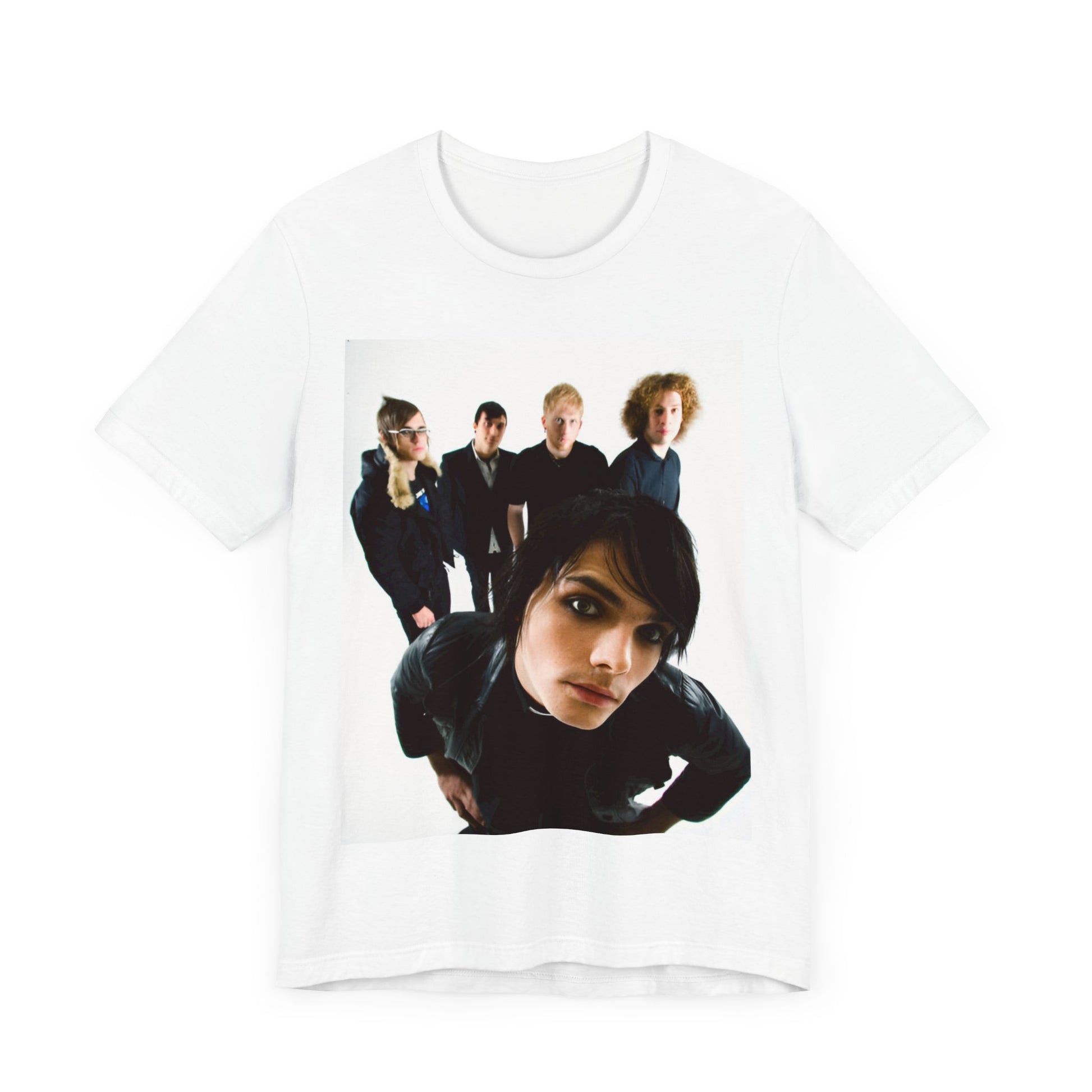A black graphic t-shirt featuring a vintage emo revival graphic for My Chemical Romance.