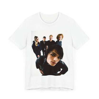 A black graphic t-shirt featuring a vintage emo revival graphic for My Chemical Romance.