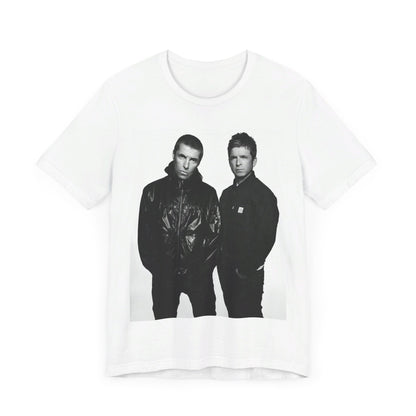 A black graphic t-shirt featuring a graphic of Oasis, possibly suggesting a reunion.
