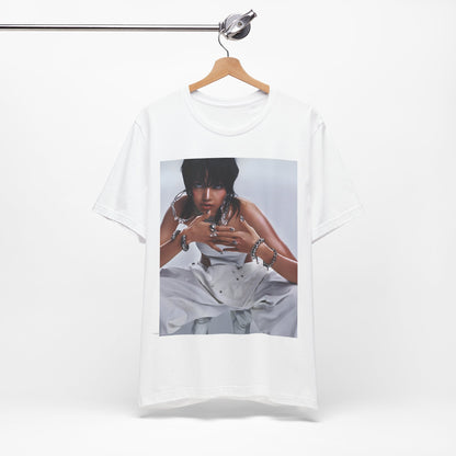 A black graphic t-shirt featuring a casual K-Pop fan graphic of Lisa.