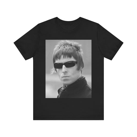 A black graphic t-shirt featuring a vintage graphic related to Oasis's 'Wonderwall' song or era.
