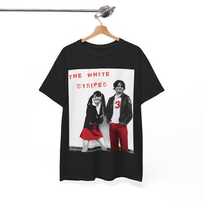 A black graphic t-shirt featuring a fearless attitude graphic of The White Stripes.