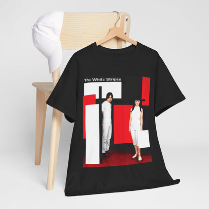 A black graphic t-shirt featuring an unapologetic raw rock graphic of The White Stripes.
