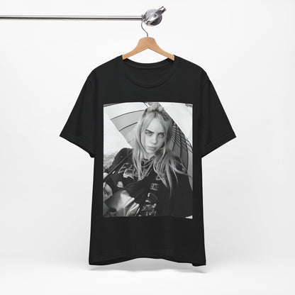 A graphic t-shirt inspired by the colorful and iconic music video for "Bad Guy" by Billie Eilish.