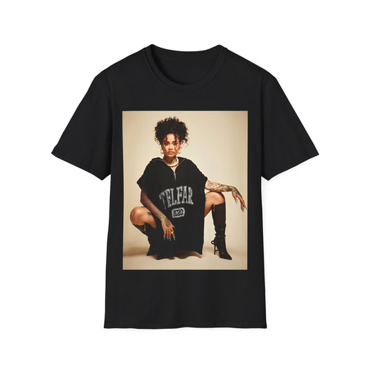A black graphic t-shirt featuring a modern R&B essential graphic of Kehlani.