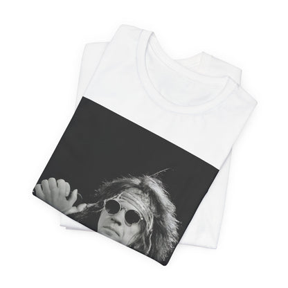 A black graphic t-shirt featuring a vintage graphic related to Bon Jovi's '94 era or "Glory Days".