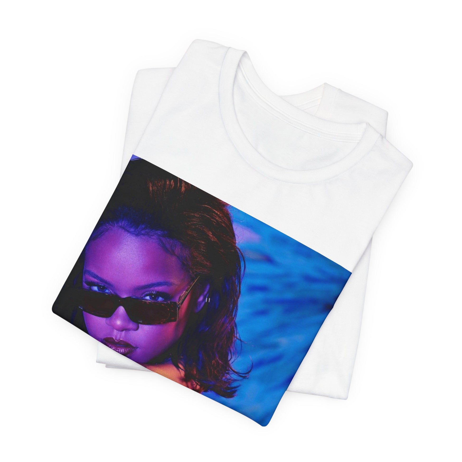 A black graphic t-shirt featuring a retro graphic related to Rihanna's 'Umbrella' song or era.