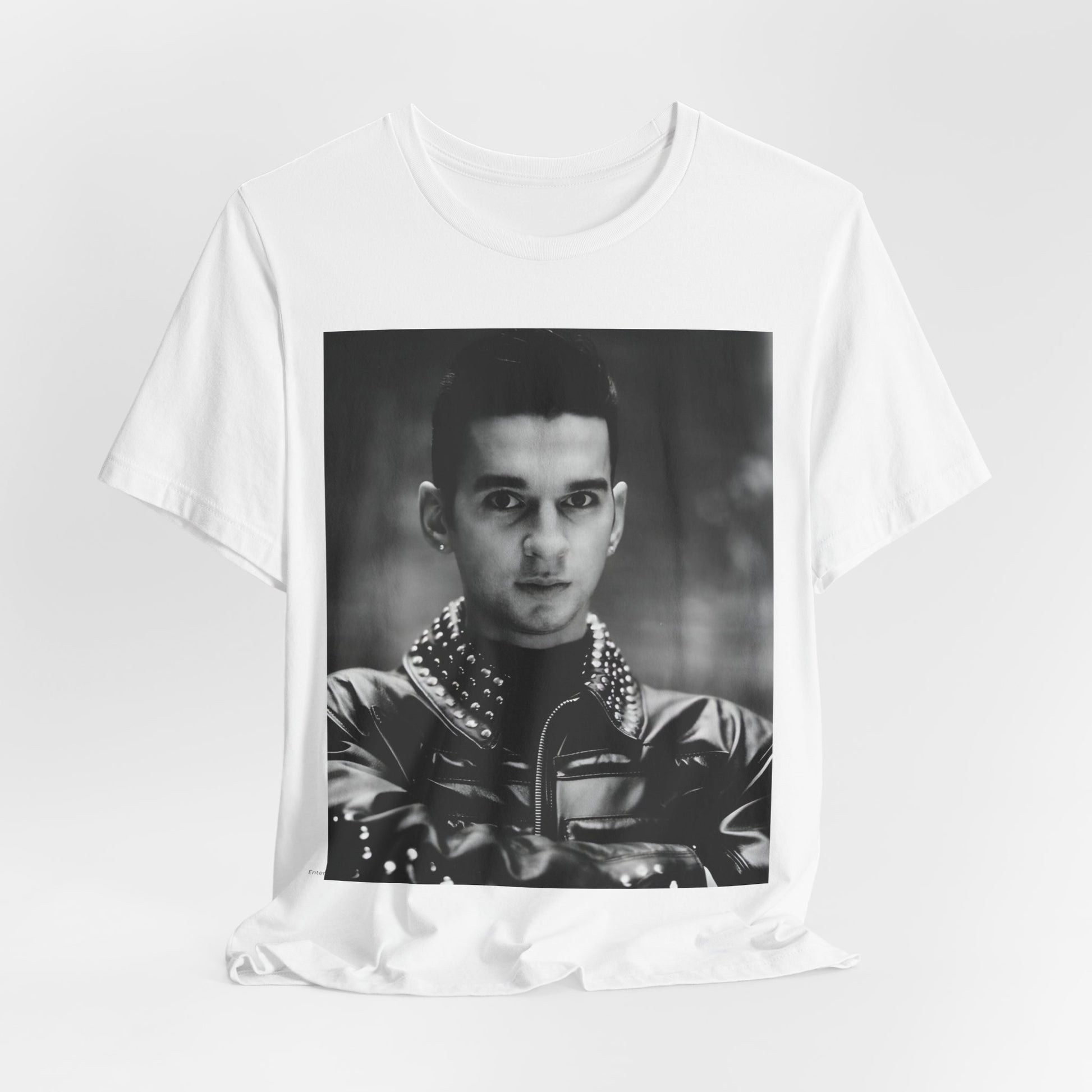 A black graphic t-shirt featuring a vintage 80s graphic of Dave Gahan from Depeche Mode.