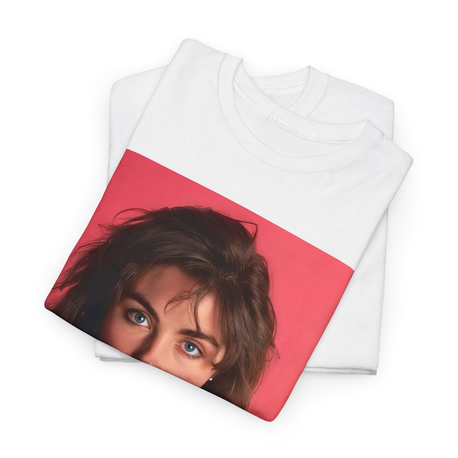A black graphic t-shirt featuring a vintage 80s pop diva graphic of Laura Branigan.