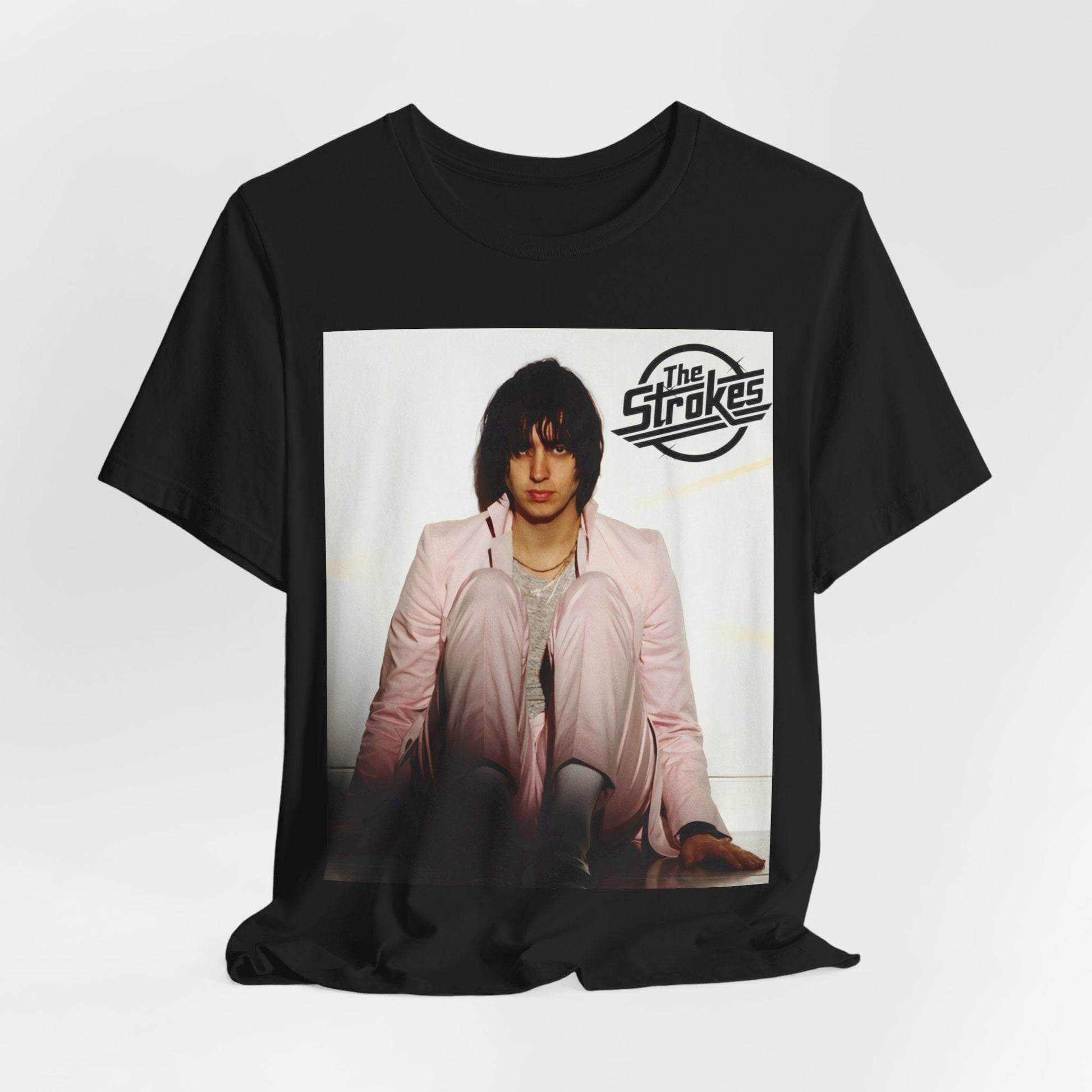A black graphic t-shirt featuring a graphic of The Strokes with cool New York City vibes.