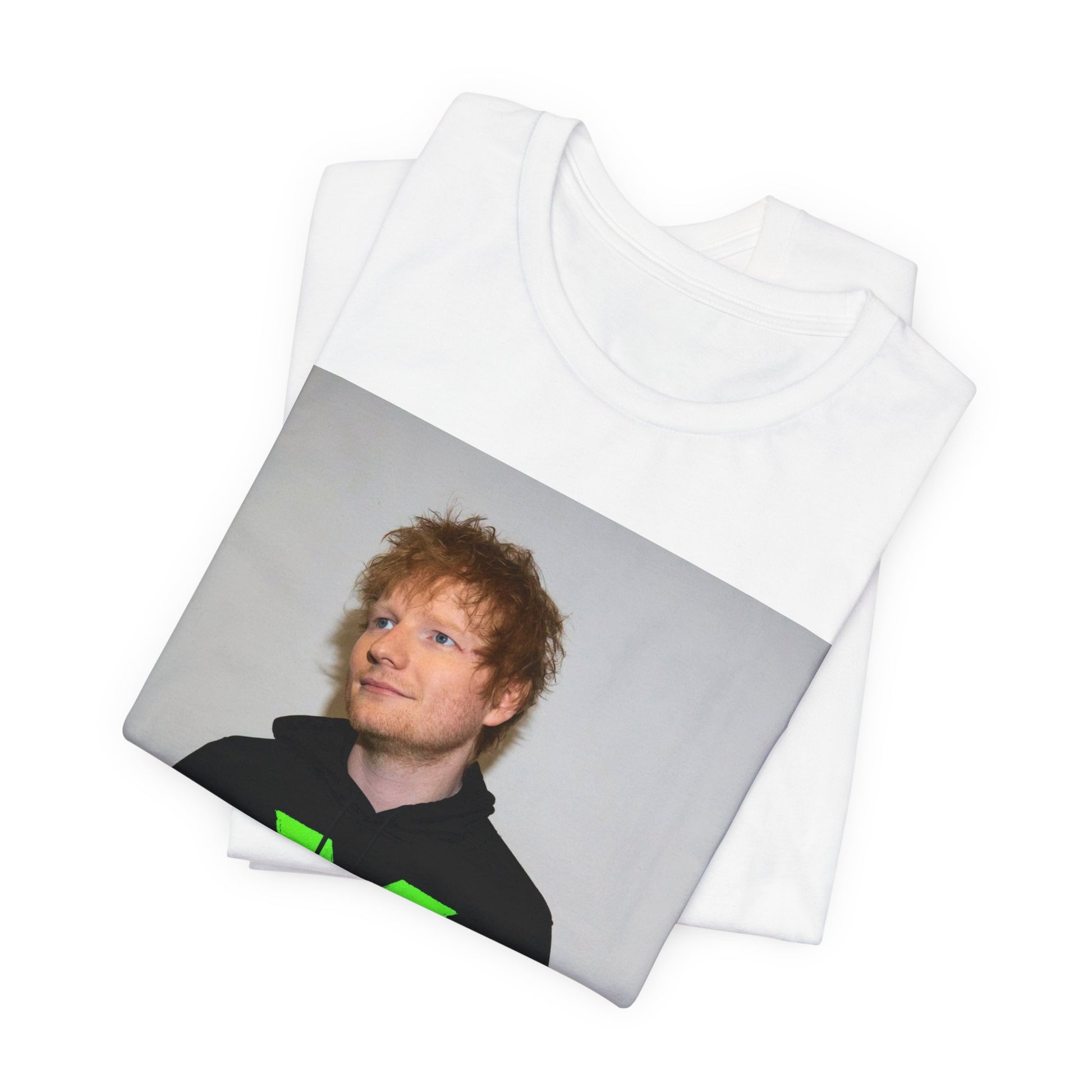A black graphic t-shirt featuring an aesthetic graphic of Ed Sheeran related to his album 'X'.