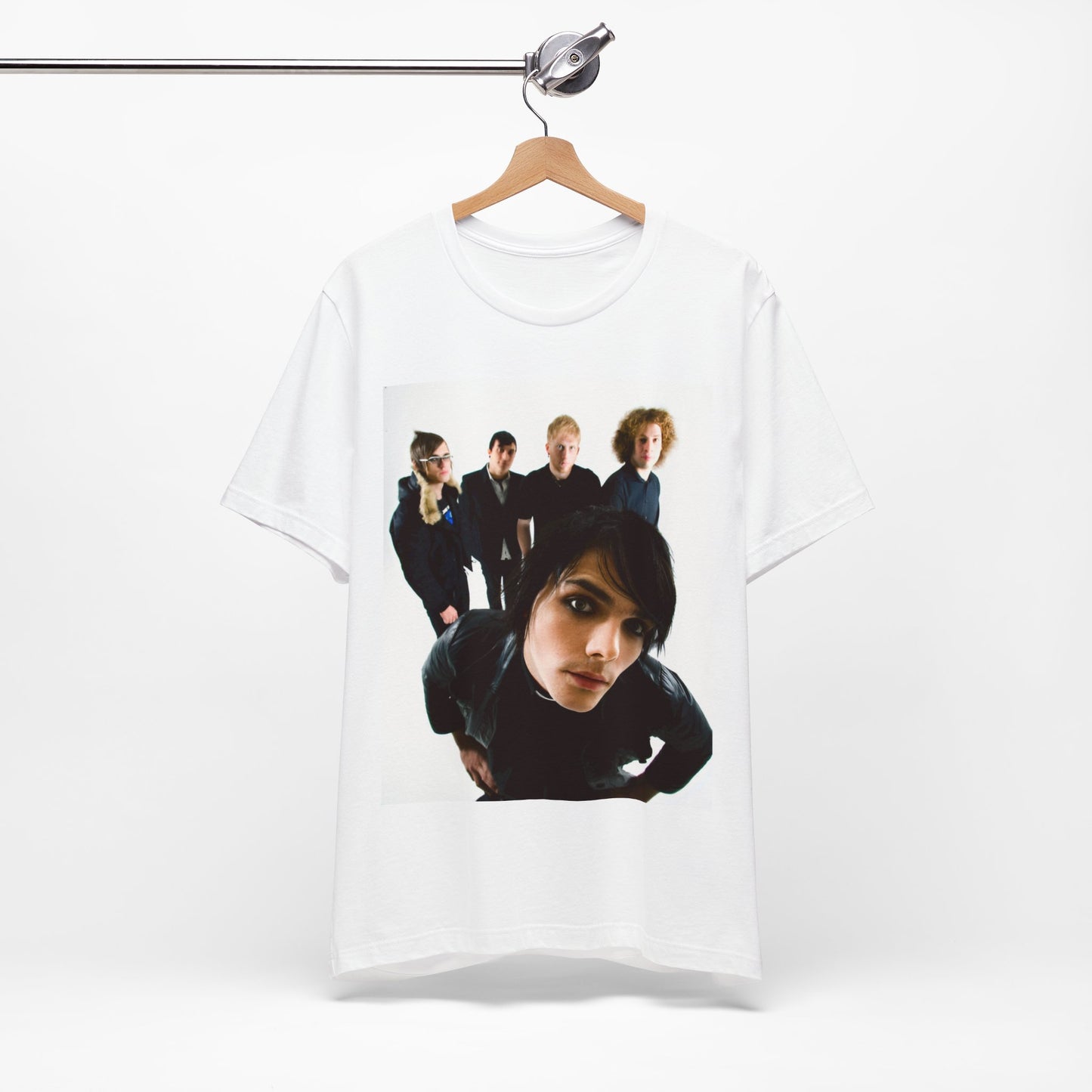 A black graphic t-shirt featuring a vintage emo revival graphic for My Chemical Romance.