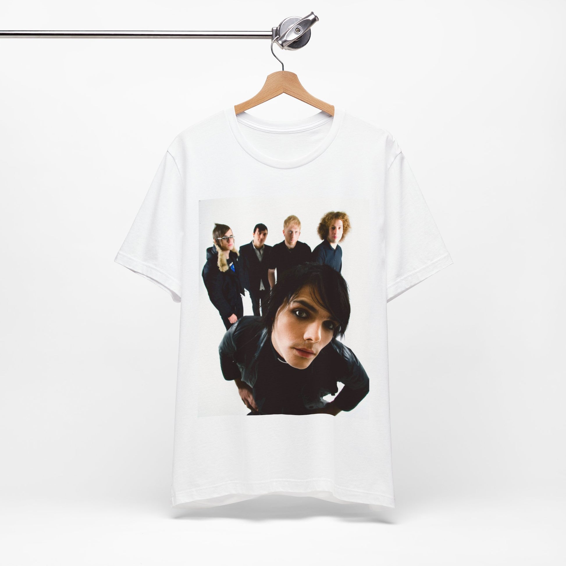 A black graphic t-shirt featuring a vintage emo revival graphic for My Chemical Romance.