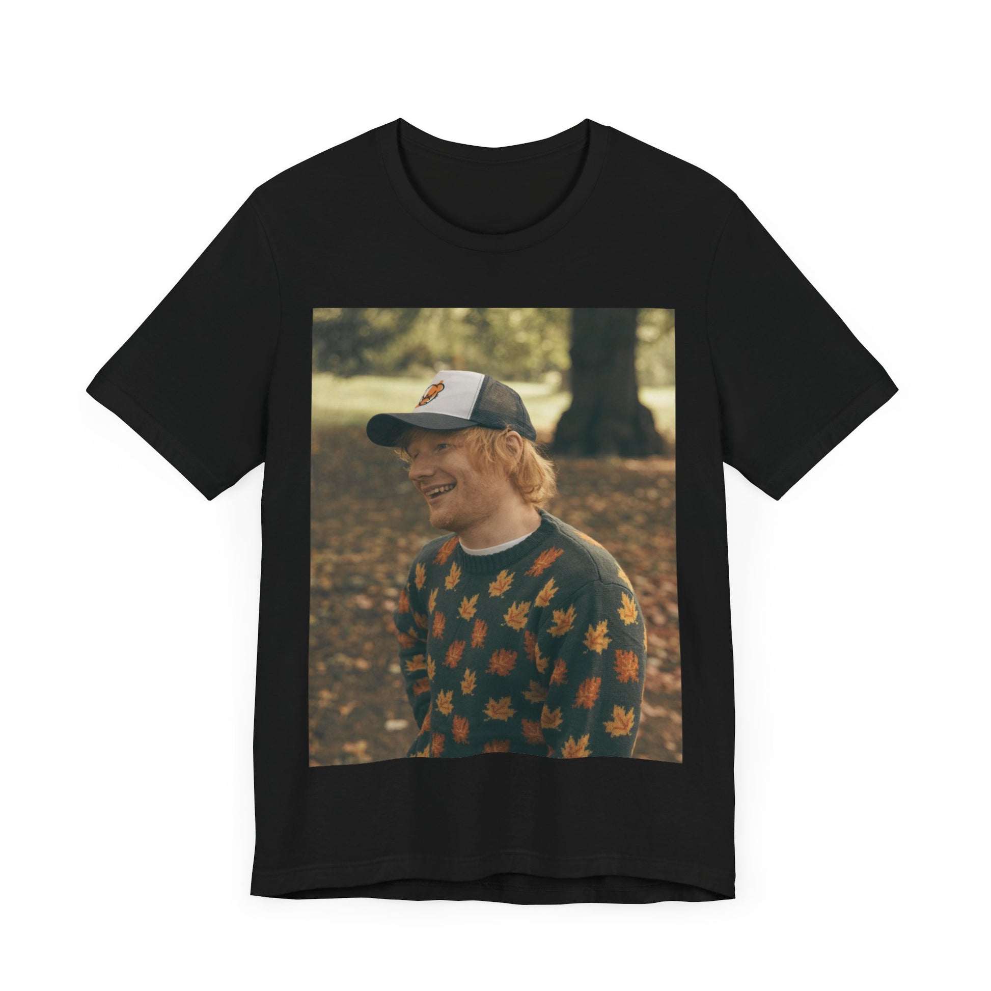 A black graphic t-shirt featuring a graphic related to Ed Sheeran's 'Shape of You' song or era.