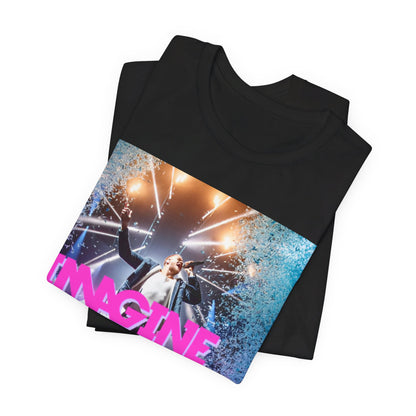 A black graphic t-shirt featuring a tour concert graphic of Imagine Dragons.