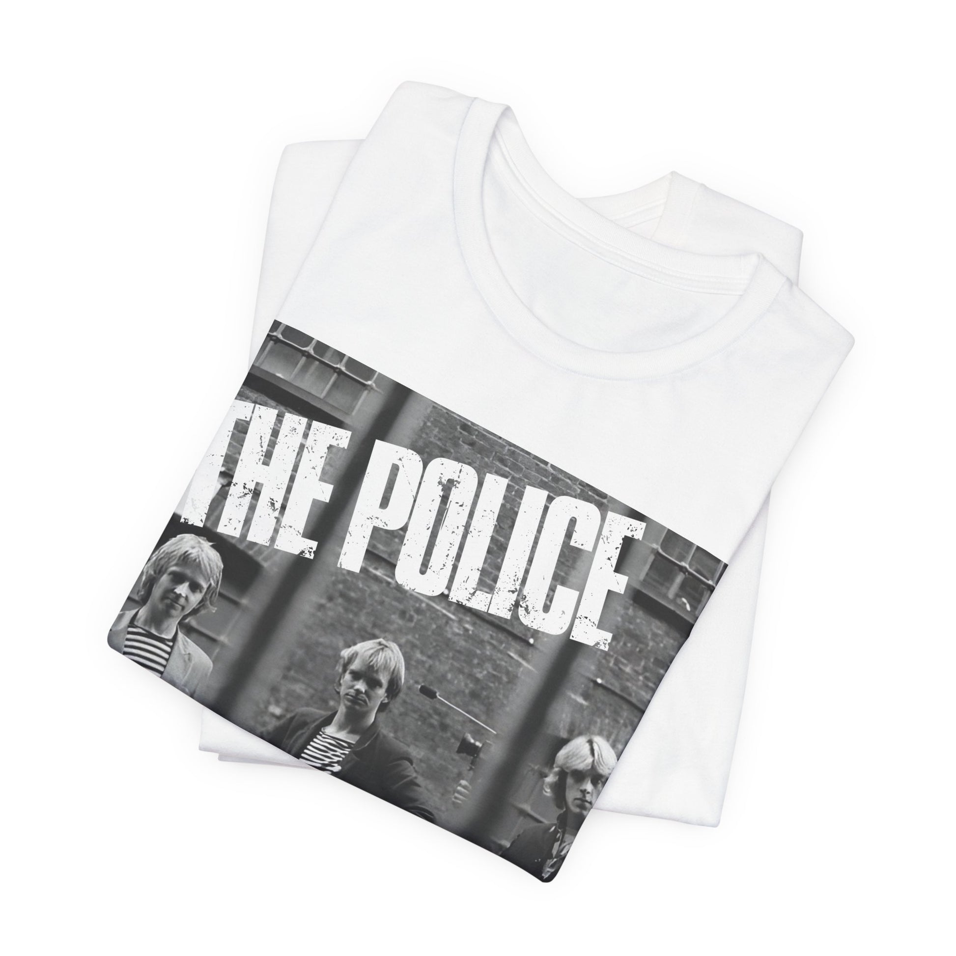 A black graphic t-shirt featuring a vintage new wave icon graphic of The Police.