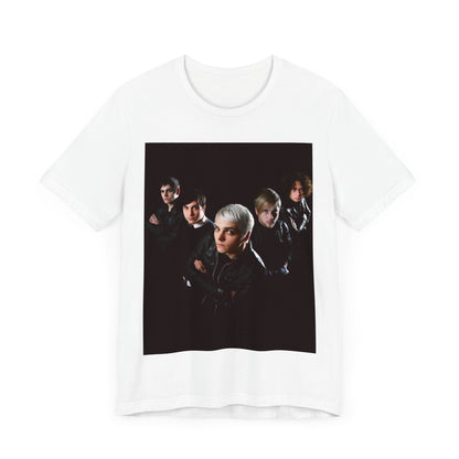 A black graphic t-shirt featuring a modern rock graphic of My Chemical Romance.