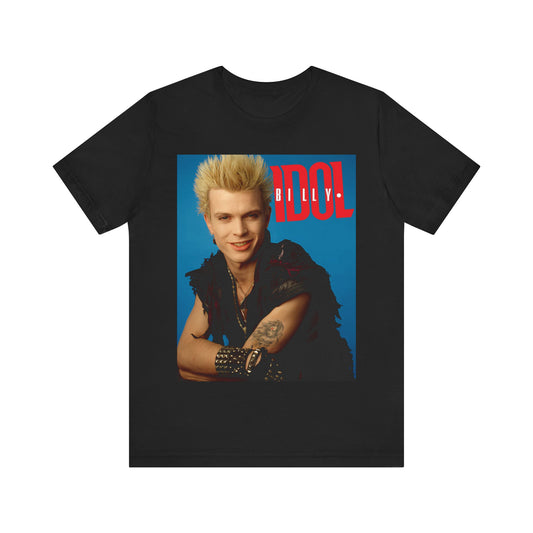 A black graphic t-shirt featuring a casual graphic inspired by Billy Idol's 'Rebel Yell' album or era.
