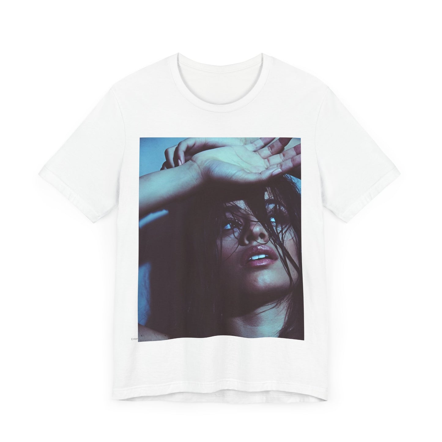 A black graphic t-shirt featuring a graphic related to Camila Cabello's "Señorita" song, possibly with dance-inspired elements.