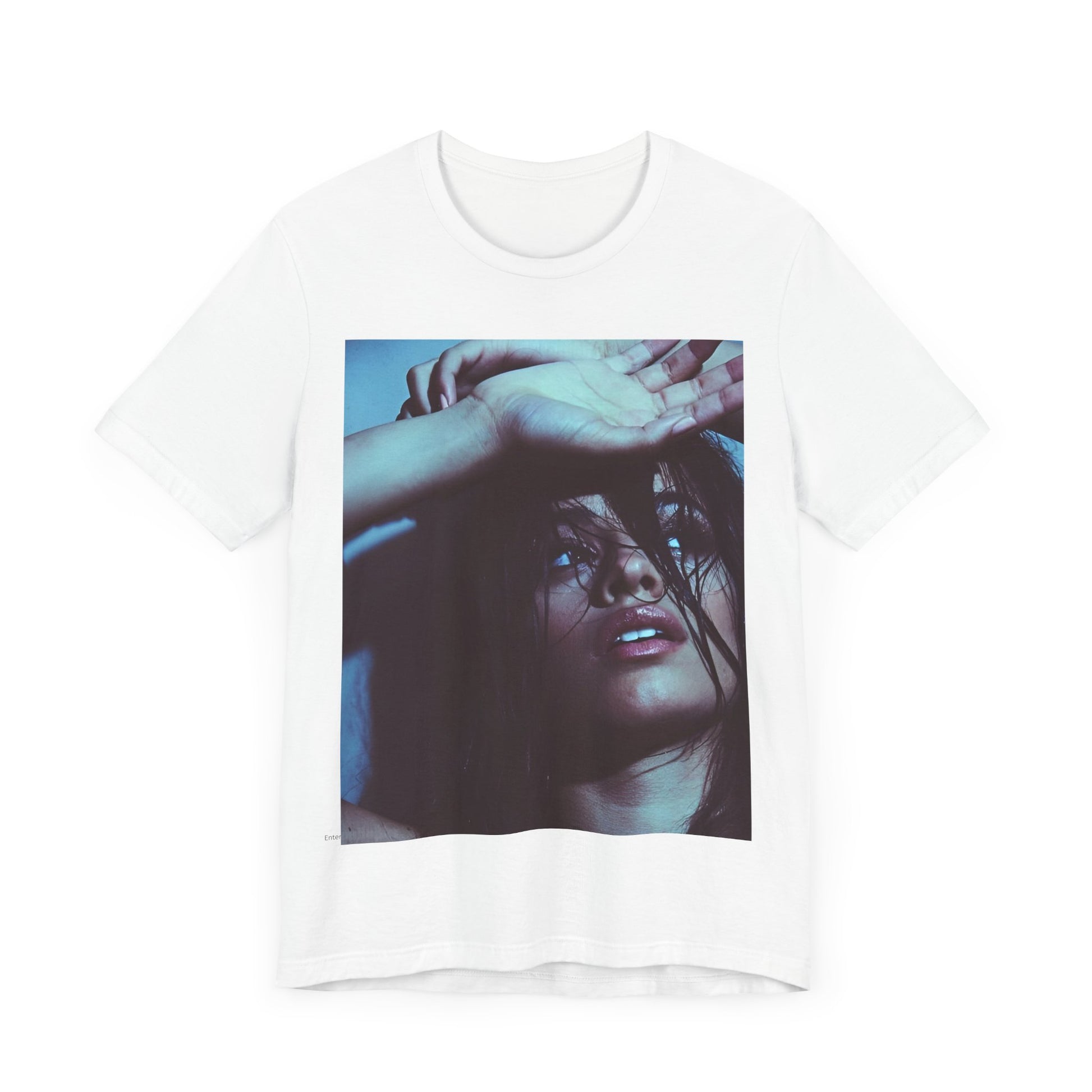 A black graphic t-shirt featuring a graphic related to Camila Cabello's "Señorita" song, possibly with dance-inspired elements.
