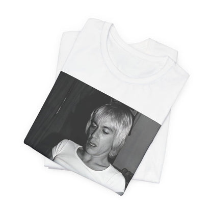 A black graphic t-shirt featuring a 70s classic photo of Iggy Pop and The Stooges.